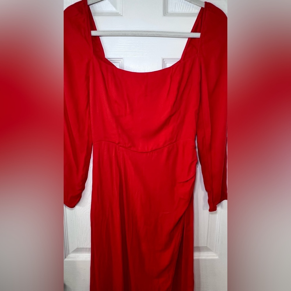 ReformationOrange/Red Long Sleeve Asymmetric Midi Dress Size 2 - Picture 3 of 14